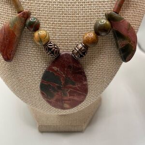 Red River Jasper Stone Necklace and Earrings Set